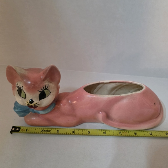 Charming Pink Cat Figurine with Blue Bow - Picture 6 of 7